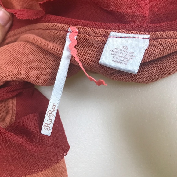 Anthro Maroon Blush Mesh Trim Faux Wrap Top XS - Picture 2 of 5